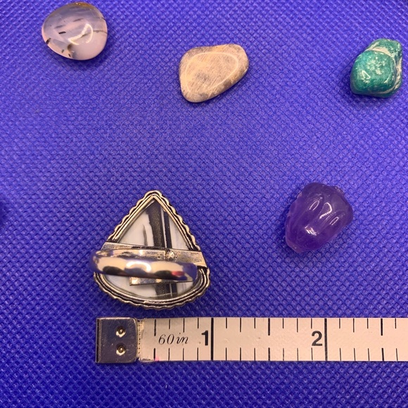 Comfort Curl Natural Blue Opal Adjustable Ring! .925 Sterling Silver Overlay - Picture 17 of 17